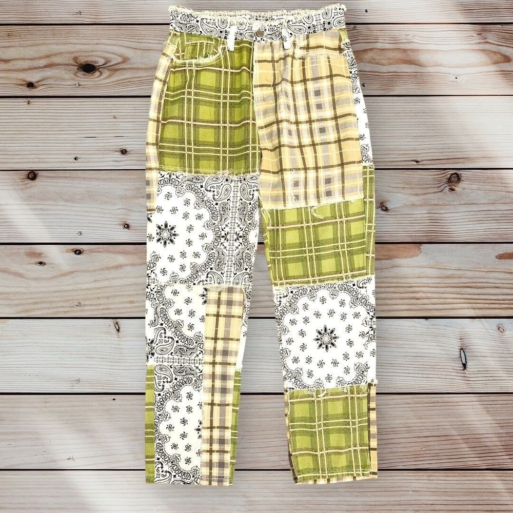 D3‎ Patch Work Pants Women's Plaid bandanna Size small 4